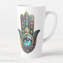 Gold Royal Blue Hamsa w/ Turquoise Third Eye Latte Mok