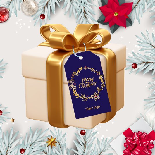 Gold & Royal blue MerryChristmas relatiegeschenk l Cadeaulabel