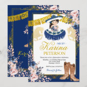 Gold Royal Blue Mis Quince Mexican Mis XV Kaart (Voorkant / Achterkant)