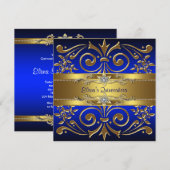 Gold Royal Blue Quinceanera Uitnodigingen (Voorkant / Achterkant)