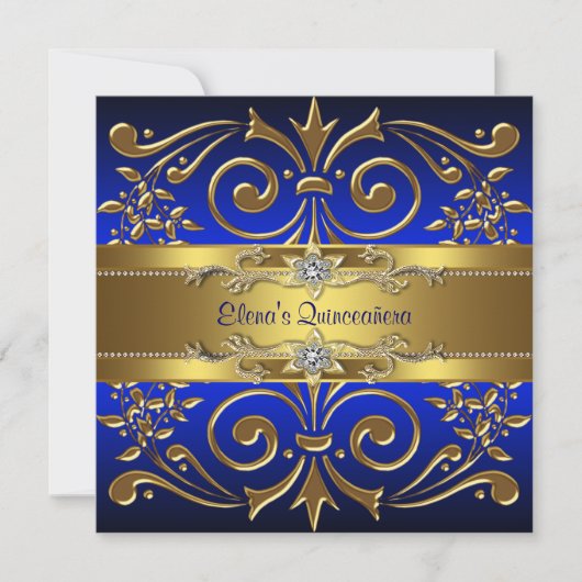 Gold Royal Blue Quinceanera Uitnodigingen (Voorkant)