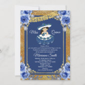 Gold Royal Blue Rozen Quinceañera  Kaart (Voorkant)