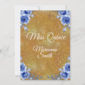 Gold Royal Blue Rozen Quinceañera  Kaart (Achterkant)
