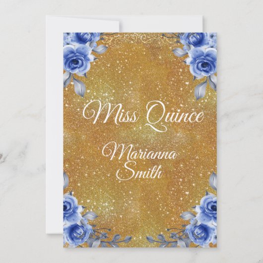 Gold Royal Blue Rozen Quinceañera  Kaart (Achterkant)