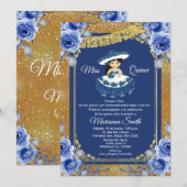 Gold Royal Blue Rozen Quinceañera  Kaart (Voorkant / Achterkant)