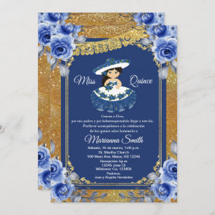 Gold Royal Blue Rozen Quinceañera  Kaart