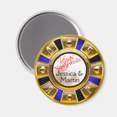 Gold & Royal Blue Vegas Casino Chip Favor Magneet (Voorkant / Achterkant)
