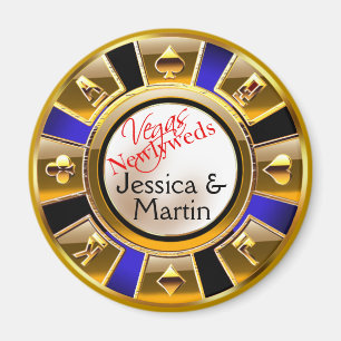 Gold & Royal Blue Vegas Casino Chip Favor Magneet