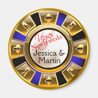 Gold & Royal Blue Vegas Casino Chip Favor Magneet