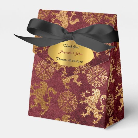 Gold Royal Burgunde Lions Favor Bedankt Bedankdoosjes (Voorkant Zijde)