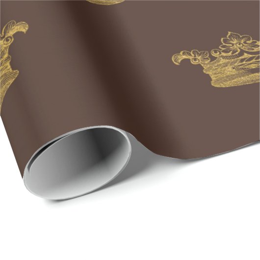 Gold Royal Damask Bronze King Crown Heraldic Cadeaupapier (Rol Hoek)