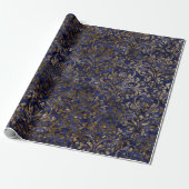 Gold Royal Damask Crush Velvet Blue Navy Bronze Cadeaupapier (Uitgerold)