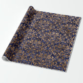 Gold Royal Damask Crush Velvet Blue Navy Copper Cadeaupapier (Uitgerold)