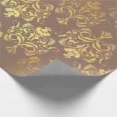 Gold Royal Damask Floral Ivory Beige Heraldic Cadeaupapier (Hoek)
