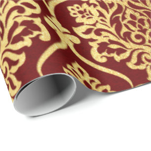 Gold Royal Damask Floral Maroon Burgundy Luxury Cadeaupapier