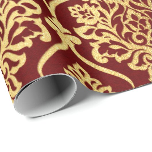 Gold Royal Damask Floral Maroon Burgundy Luxury Cadeaupapier (Rol Hoek)
