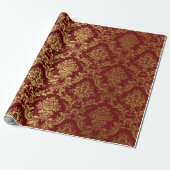 Gold Royal Damask Floral Maroon Burgundy Red Lux Cadeaupapier (Uitgerold)