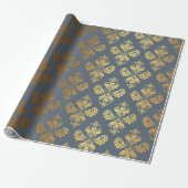 Gold Royal Damask Floral Ornament Blue Grey Baroqu Cadeaupapier (Uitgerold)