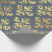 Gold Royal Damask Floral Ornament Blue Grey Baroqu Cadeaupapier (Hoek)