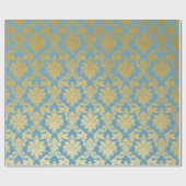 Gold Royal Damask Floral Ornament Blue Heraldic Cadeaupapier (Vlak)