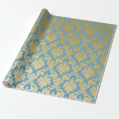 Gold Royal Damask Floral Ornament Blue Heraldic Cadeaupapier (Uitgerold)