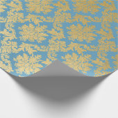 Gold Royal Damask Floral Ornament Blue Heraldic Cadeaupapier (Hoek)
