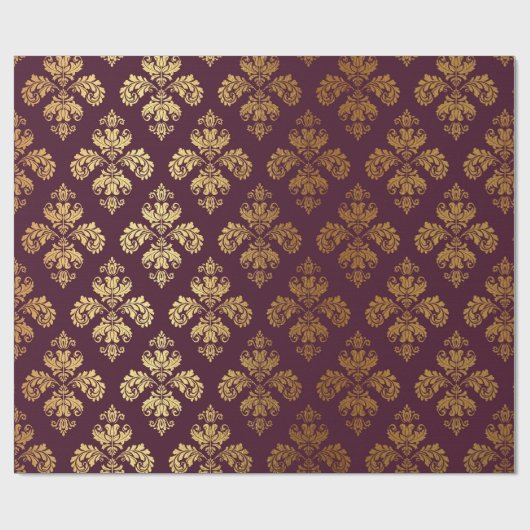 Gold Royal Damask Floral Ornament Burgundy Baroque Cadeaupapier (Vlak)