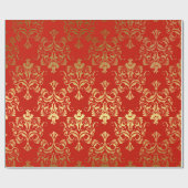Gold Royal Damask Floral Ornament Red Antonietta Cadeaupapier (Vlak)