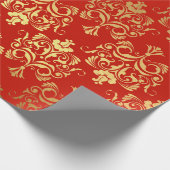 Gold Royal Damask Floral Ornament Red Antonietta Cadeaupapier (Hoek)