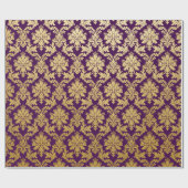 Gold Royal Damask Floral Paars Plum Baroque Cadeaupapier (Vlak)