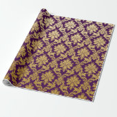 Gold Royal Damask Floral Paars Plum Baroque Cadeaupapier (Uitgerold)