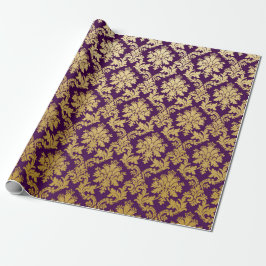 Gold Royal Damask Floral Paars Plum Baroque Cadeaupapier