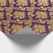Gold Royal Damask Floral Paars Plum Baroque Cadeaupapier (Hoek)