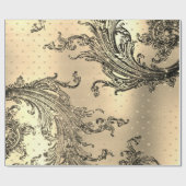 Gold Royal Damask Hearts Black French Sepia Faux Cadeaupapier (Vlak)