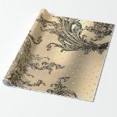 Gold Royal Damask Hearts Black French Sepia Faux Cadeaupapier (Uitgerold)