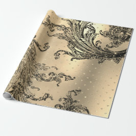 Gold Royal Damask Hearts Black French Sepia Faux Cadeaupapier