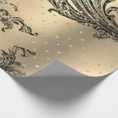 Gold Royal Damask Hearts Black French Sepia Faux Cadeaupapier (Hoek)