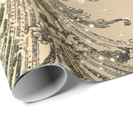 Gold Royal Damask Hearts Black French Sepia Faux Cadeaupapier
