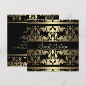 Gold Royal Damask Sweet16 Birthday Invite Kaart (Voorkant / Achterkant)