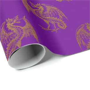 Gold Royal Dragon Fairly King Paars Plum Heraldic Cadeaupapier