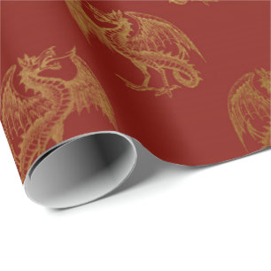 Gold Royal Dragon Fairly King Red Pastel Heraldic Cadeaupapier