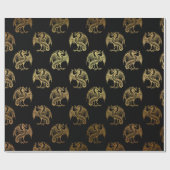 Gold Royal Dragon King Crown Black Noir Heraldic Cadeaupapier (Vlak)