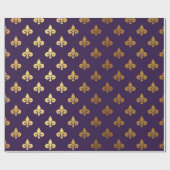 Gold Royal Fior De Lise Ornament Heraldic Indigo Cadeaupapier (Vlak)