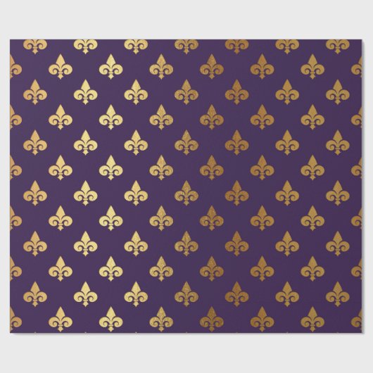 Gold Royal Fior De Lise Ornament Heraldic Indigo Cadeaupapier (Vlak)