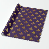 Gold Royal Fior De Lise Ornament Heraldic Indigo Cadeaupapier (Uitgerold)