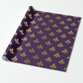 Gold Royal Fior De Lise Ornament Heraldic Indigo Cadeaupapier