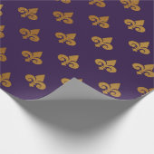 Gold Royal Fior De Lise Ornament Heraldic Indigo Cadeaupapier (Hoek)