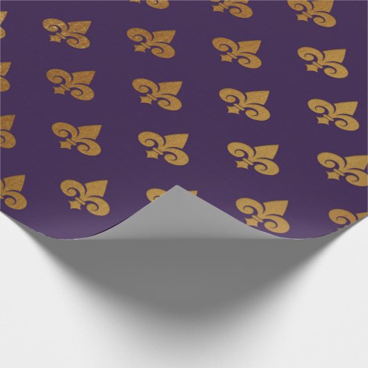 Gold Royal Fior De Lise Ornament Heraldic Indigo Cadeaupapier (Hoek)