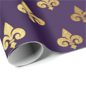 Gold Royal Fior De Lise Ornament Heraldic Indigo Cadeaupapier (Rol Hoek)