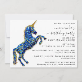 Gold Royal Glitter Unicorn Blue Horse Princess Kaart
